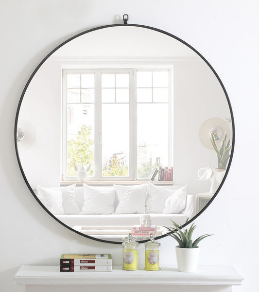 Focus, Metal Frame Round Mirror with Decorative Hook 42 Inch Finish, Contemporary, Black - MR18042BK