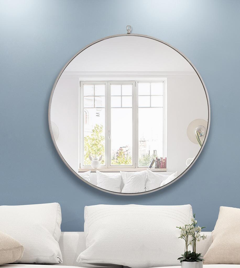 Focus, Metal Frame Round Mirror with Decorative Hook 42 Inch Finish, Contemporary, Silver - MR180426S