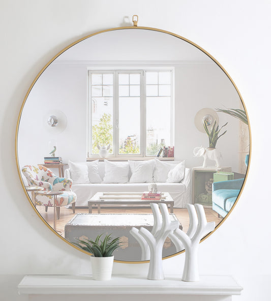 Focus, Metal Frame Round Mirror with Decorative Hook 48 Inch Finish, Contemporary, Brass - MR18048BR