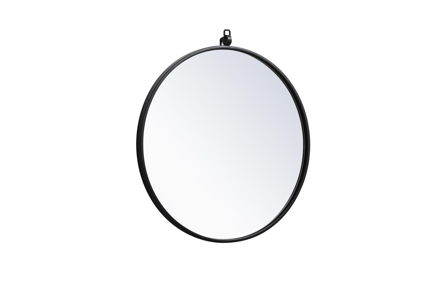 Brilliance, Metal Frame Round Mirror with Decorative Hook 21 Inch in, Midcentury Modern, Black - MR2202121BK