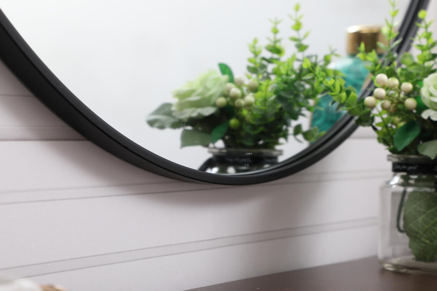 Brilliance, Metal Frame Round Mirror with Decorative Hook 39 Inch in, Midcentury Modern, Black - MR2203939BK