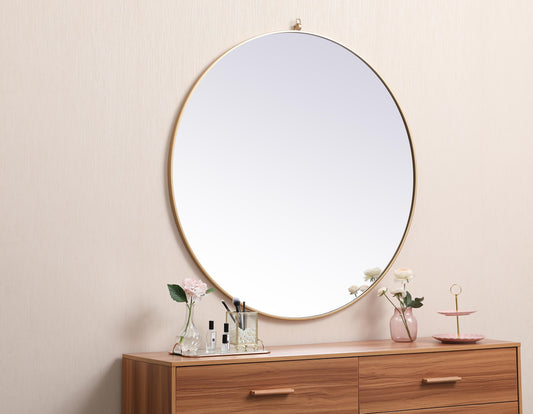 Brilliance, Metal Frame Round Mirror with Decorative Hook 45 Inch in, Midcentury Modern, Brass - MR2204545BR