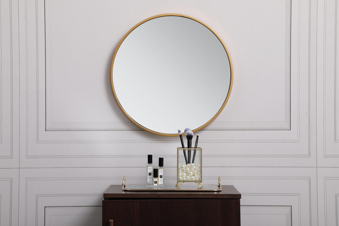 Clarity, Metal Frame Round Mirror 18 Inch in, Midcentury Modern, Brass - MR17018BR