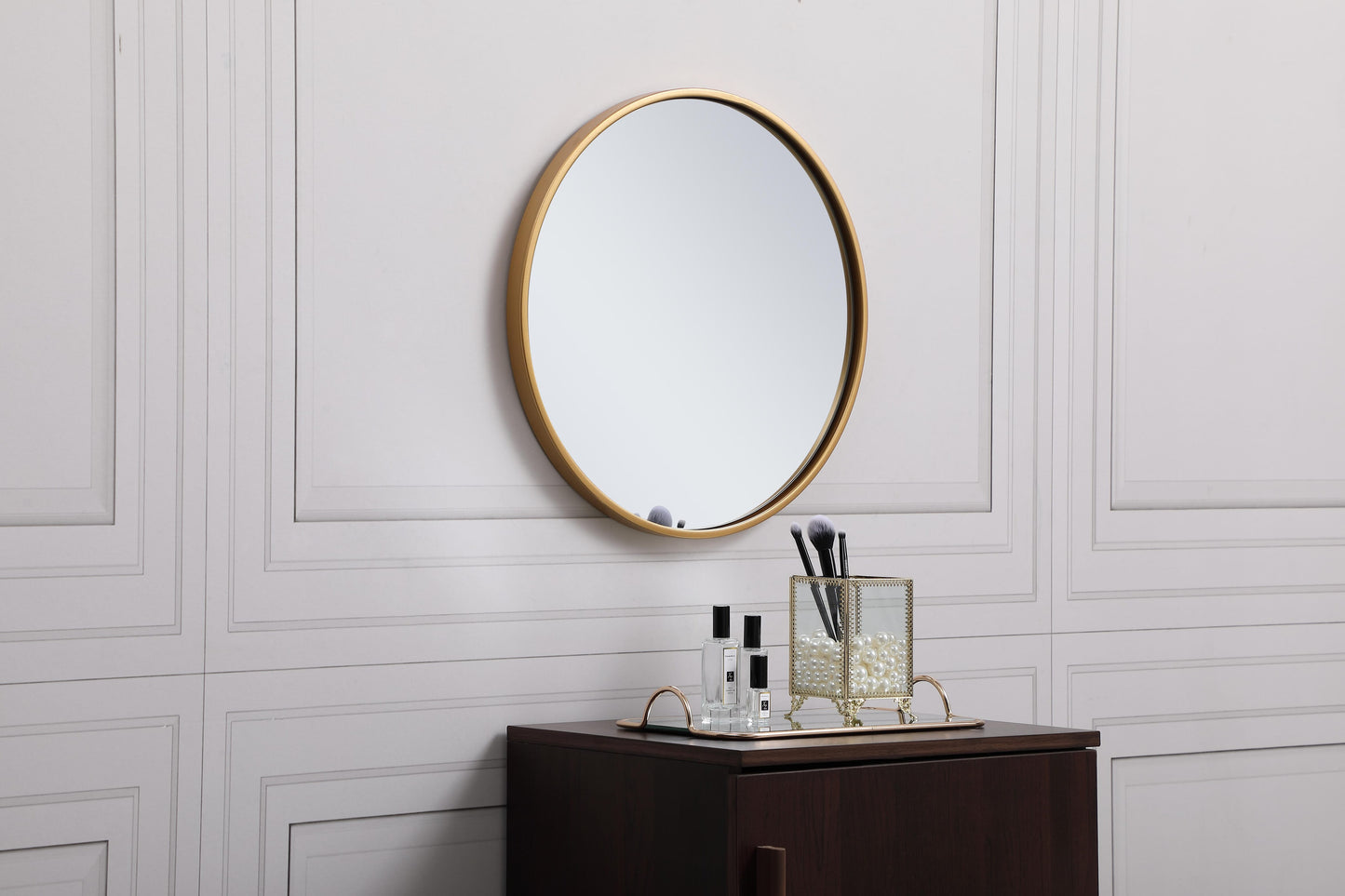 Clarity, Metal Frame Round Mirror 18 Inch in, Midcentury Modern, Brass - MR17018BR