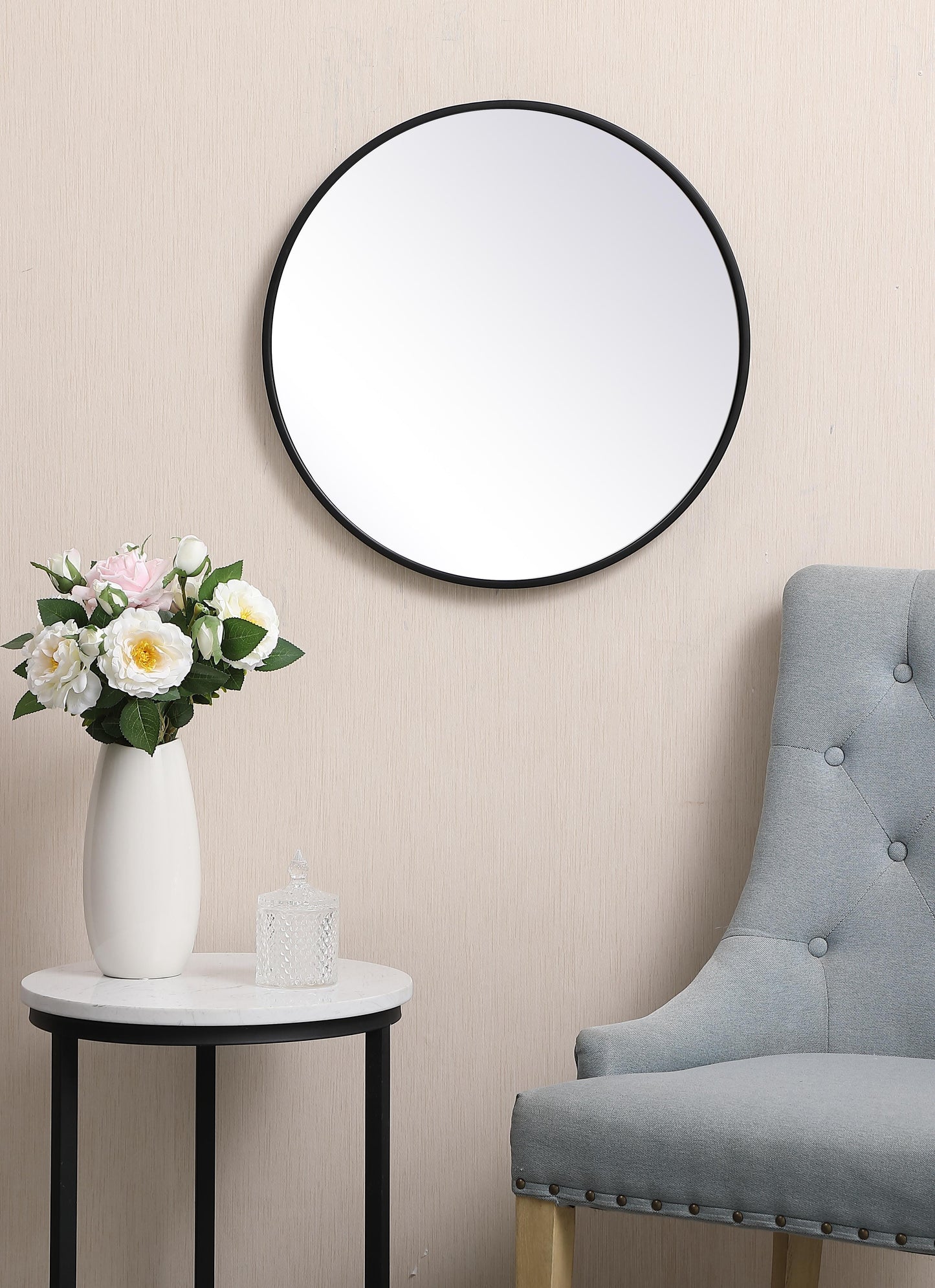 Clarity, Metal Frame Round Mirror 21 Inch in, Midcentury Modern, Black - MR17021BK