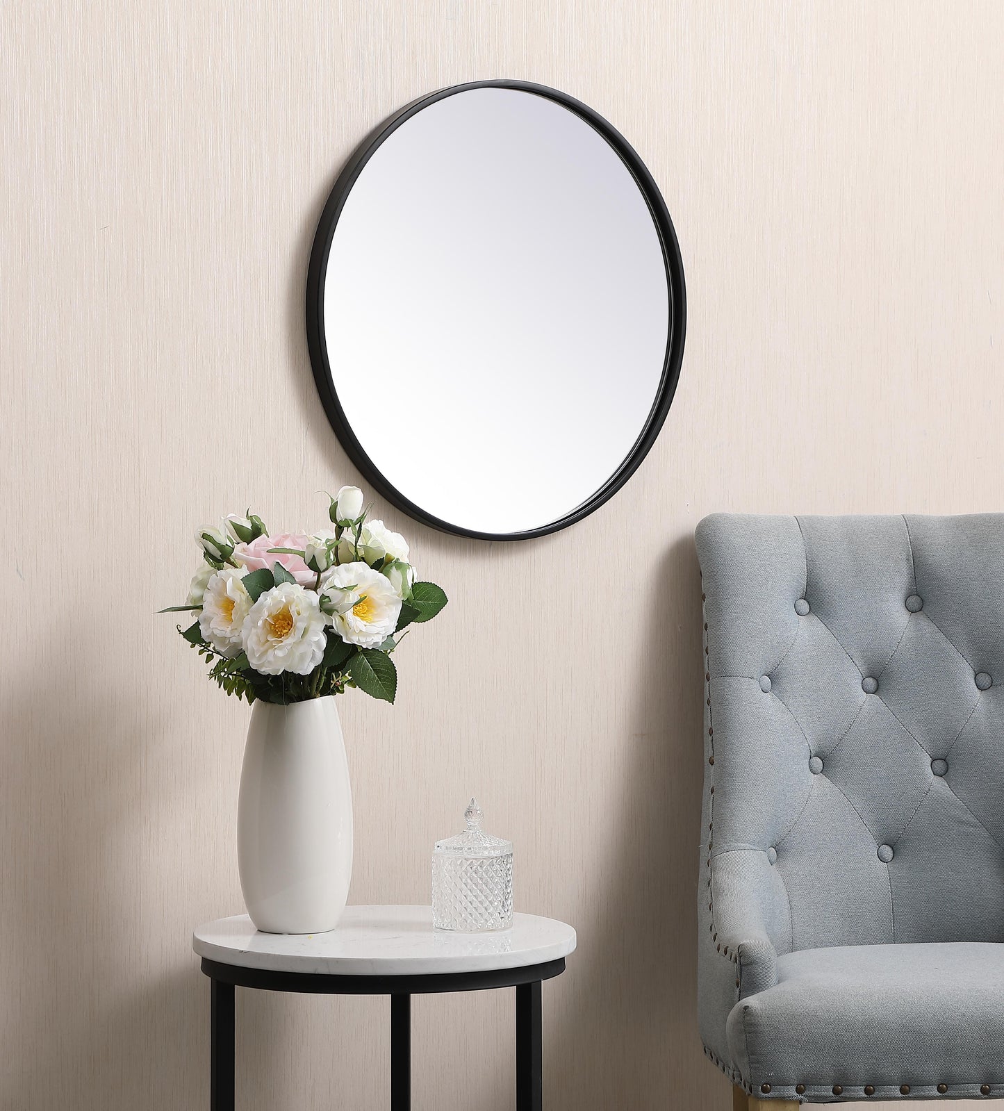 Clarity, Metal Frame Round Mirror 21 Inch in, Midcentury Modern, Black - MR17021BK