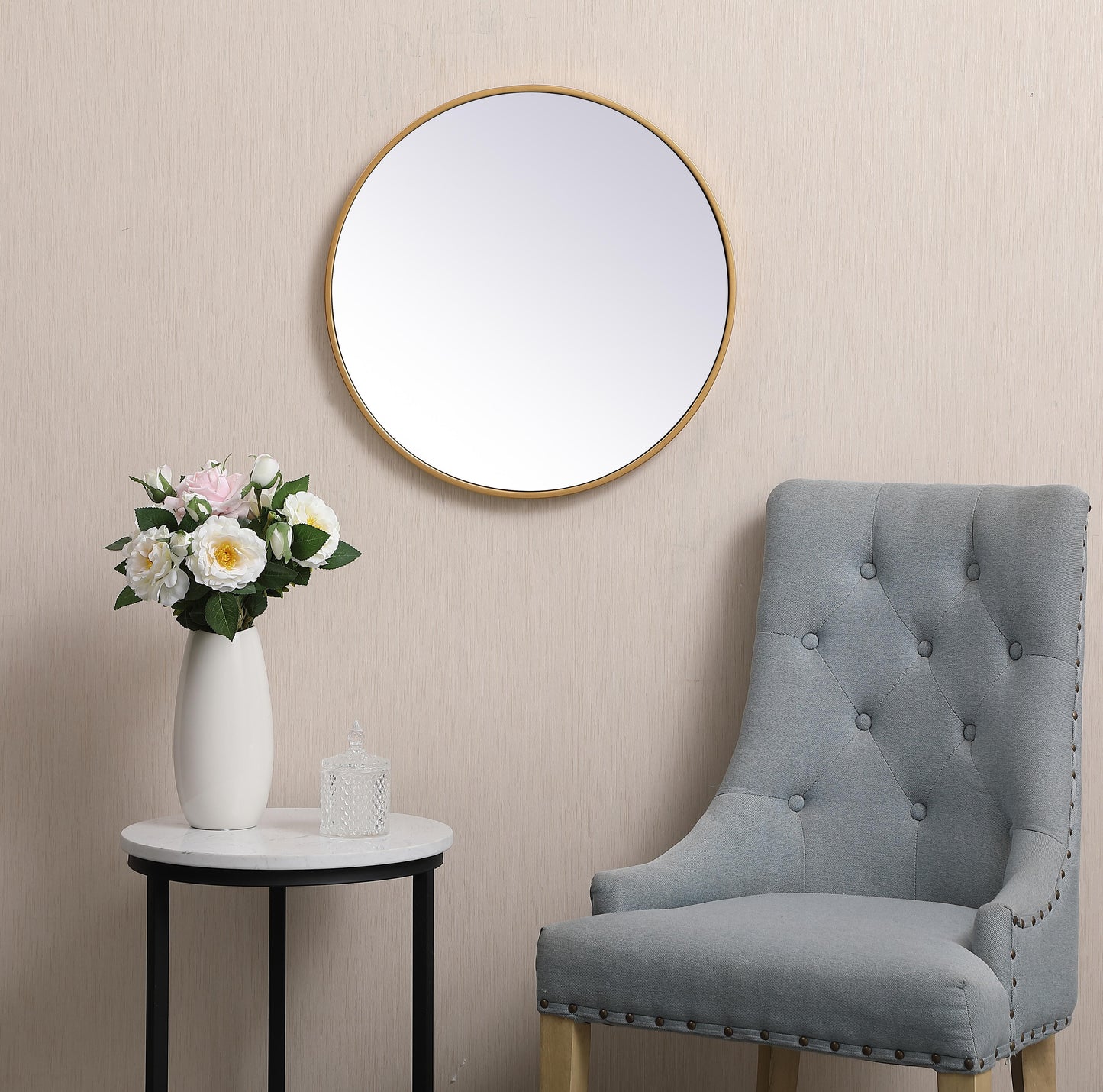 Clarity, Metal Frame Round Mirror 21 Inch in, Midcentury Modern, Brass - MR17021BR