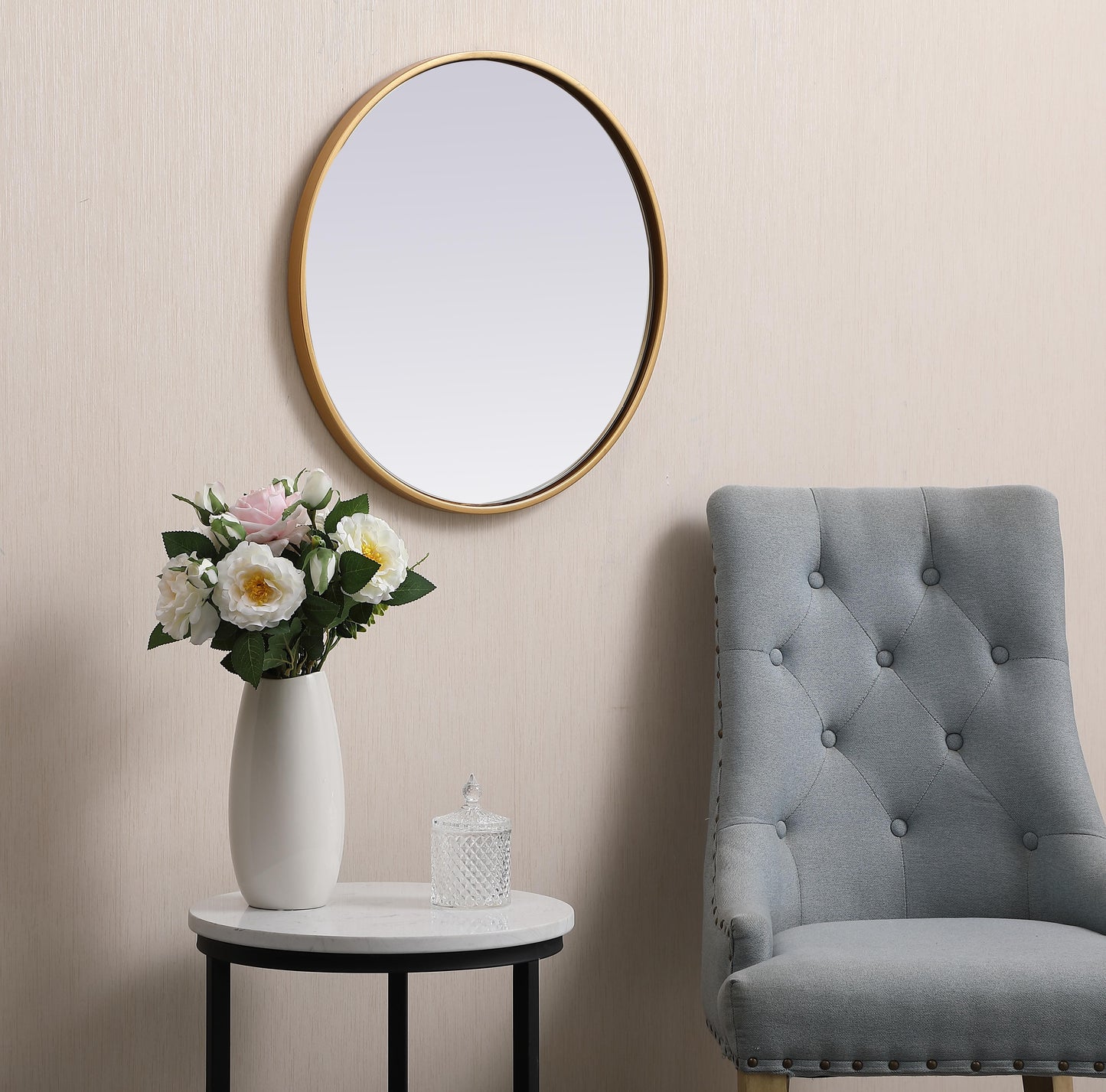 Clarity, Metal Frame Round Mirror 21 Inch in, Midcentury Modern, Brass - MR17021BR