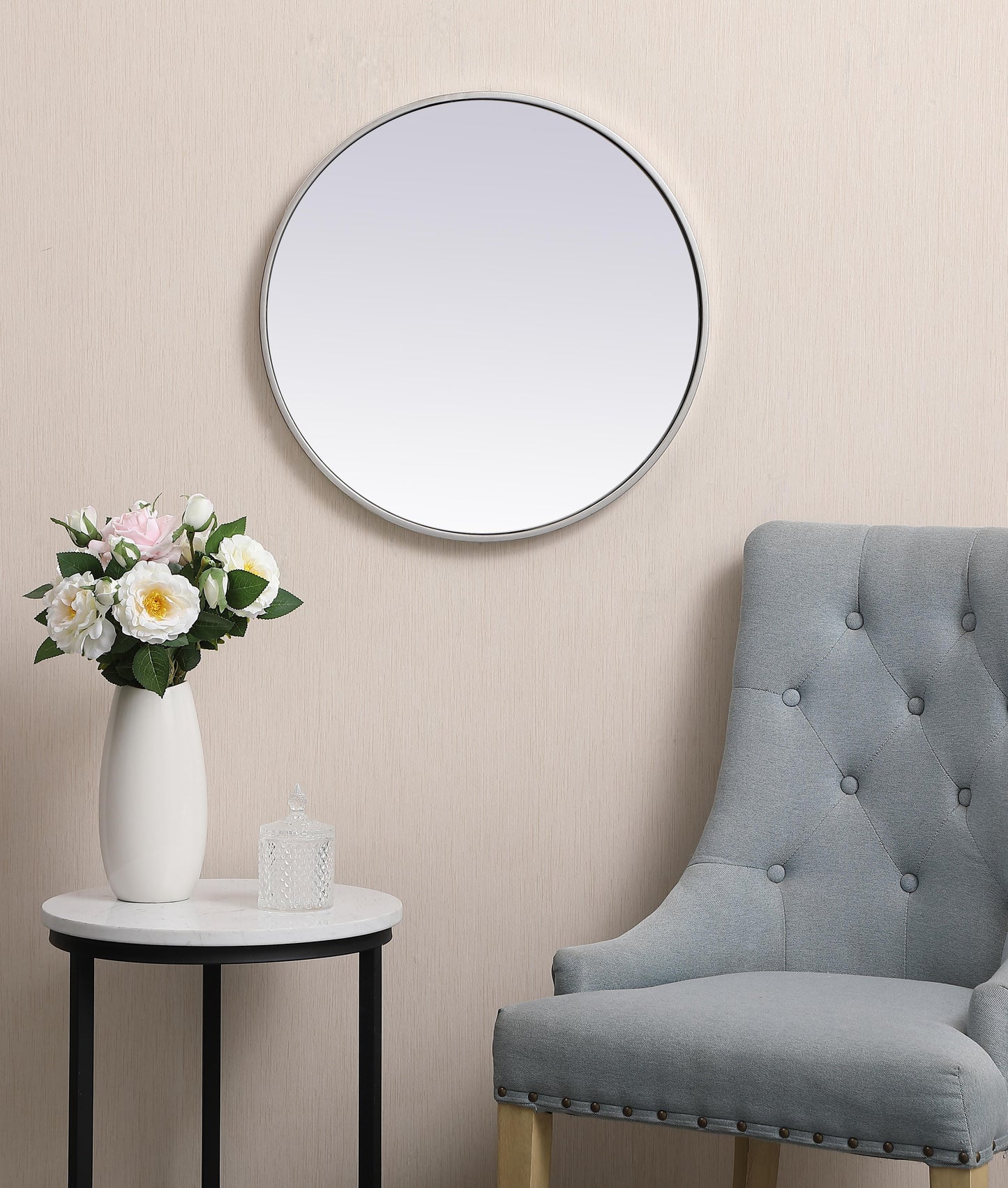 Clarity, Metal Frame Round Mirror 21 Inch in Silver, Midcentury Modern, Silver - MR170211S