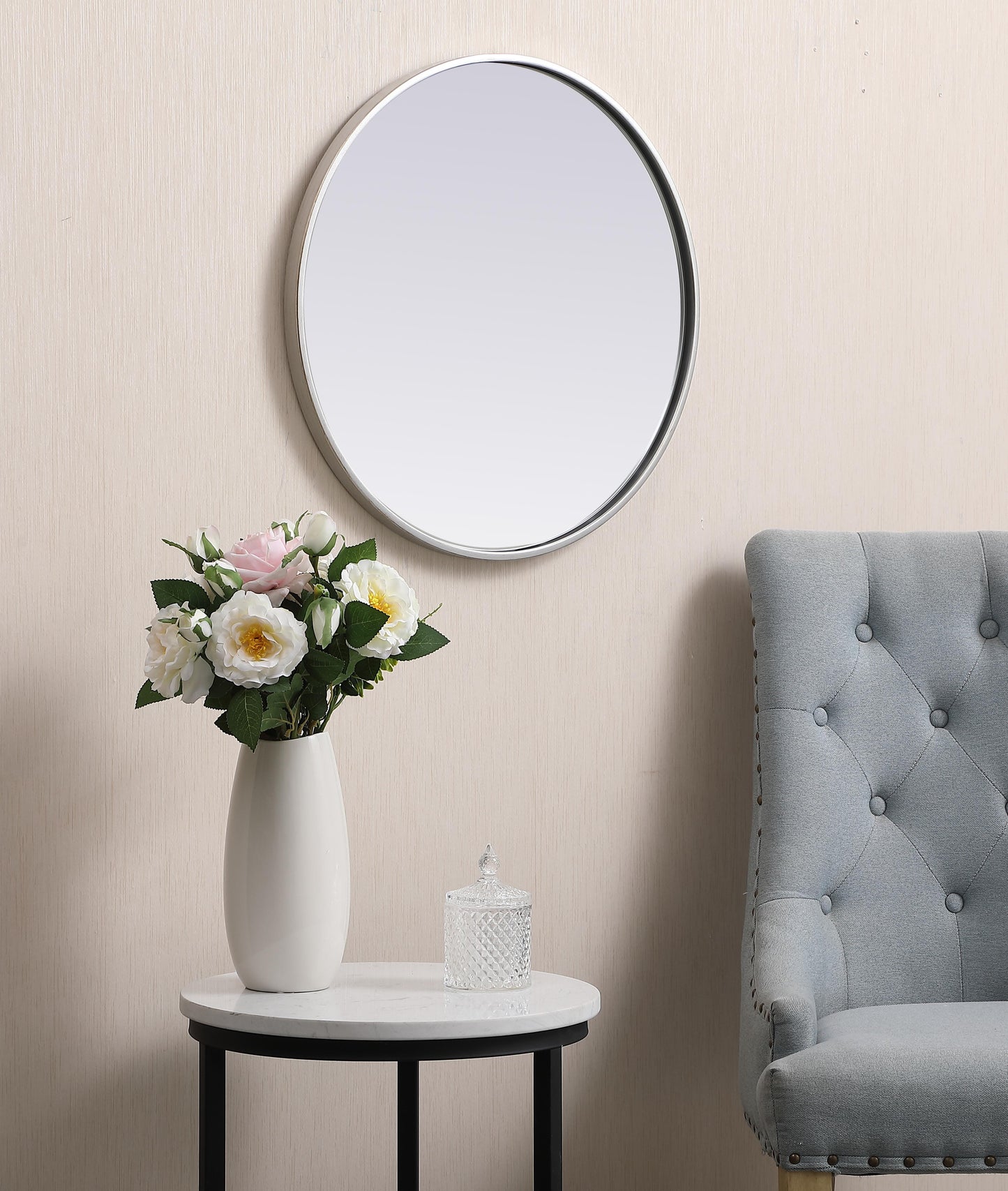 Clarity, Metal Frame Round Mirror 21 Inch in Silver, Midcentury Modern, Silver - MR170211S