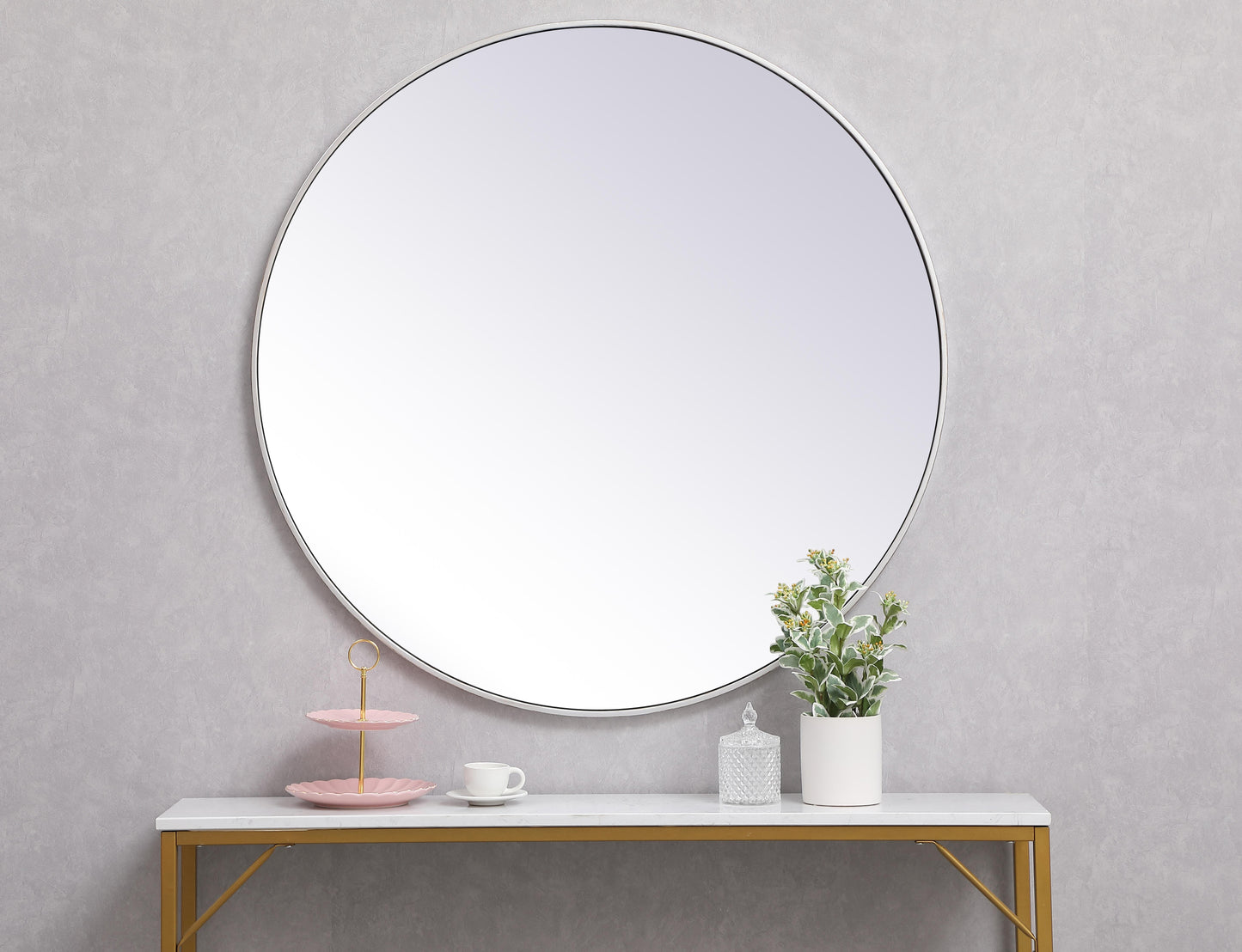 Clarity, Metal Frame Round Mirror 39 Inch in Silver, Midcentury Modern, Silver - MR170399S