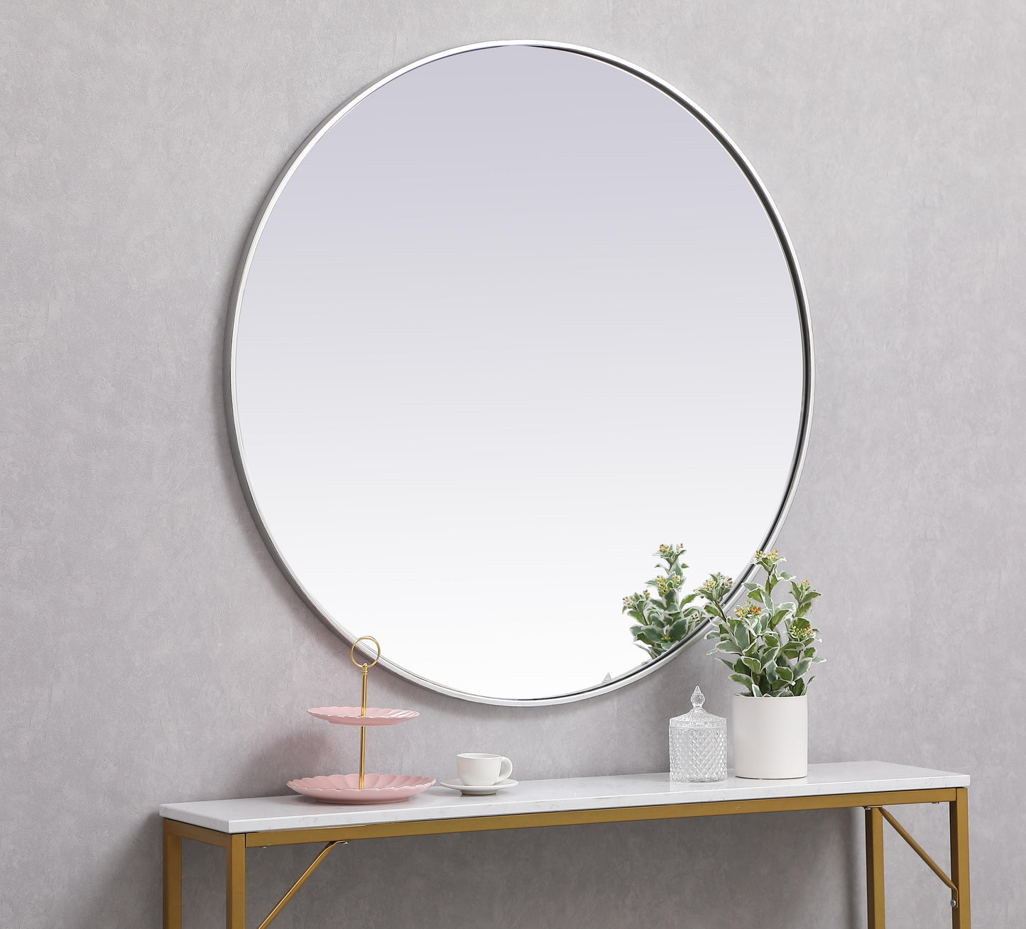 Clarity, Metal Frame Round Mirror 39 Inch in Silver, Midcentury Modern, Silver - MR170399S