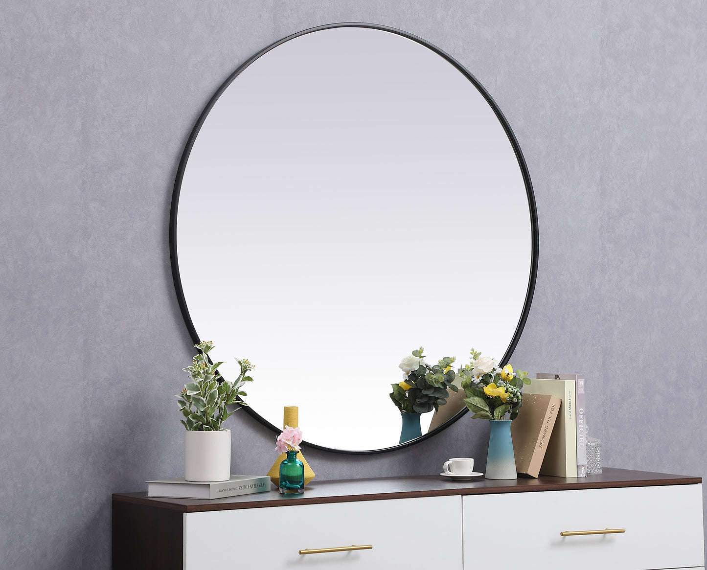 Clarity, Metal Frame Round Mirror 45 Inch in, Midcentury Modern, Black - MR17045BK