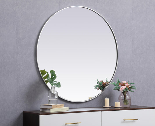 Clarity, Metal Frame Round Mirror 45 Inch in Silver, Midcentury Modern, Silver - MR170455S