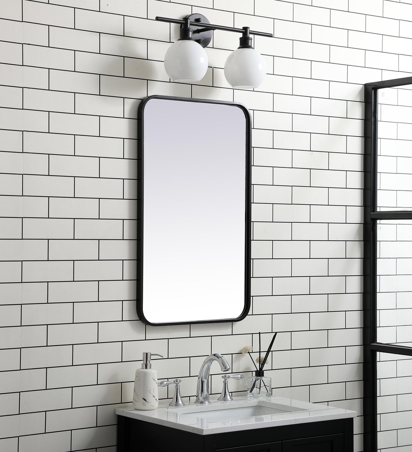 Aura, Soft Corner Metal Rectangular Mirror 18X30 Inch in, Modern, Black - MR2801830BK