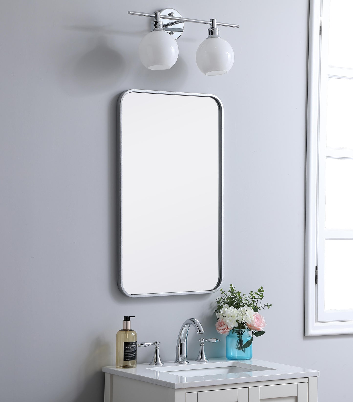 Aura, Soft Corner Metal Rectangular Mirror 18X30 Inch in, Modern, Silver - MR2801830S