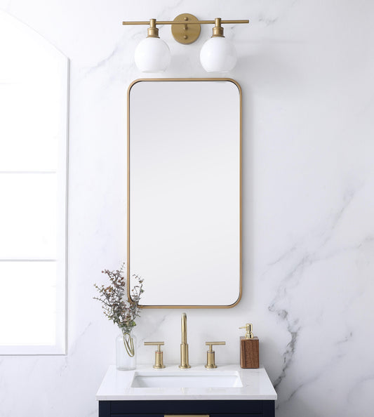 Aura, Soft Corner Metal Rectangular Mirror 18X36 Inch in, Modern, Brass - MR2801836BR