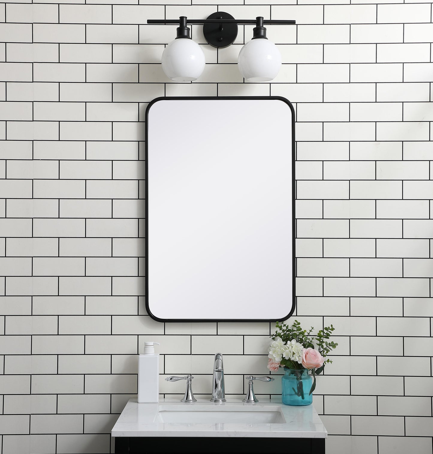 Aura, Soft Corner Metal Rectangular Mirror 20X30 Inch in, Modern, Black - MR2802030BK