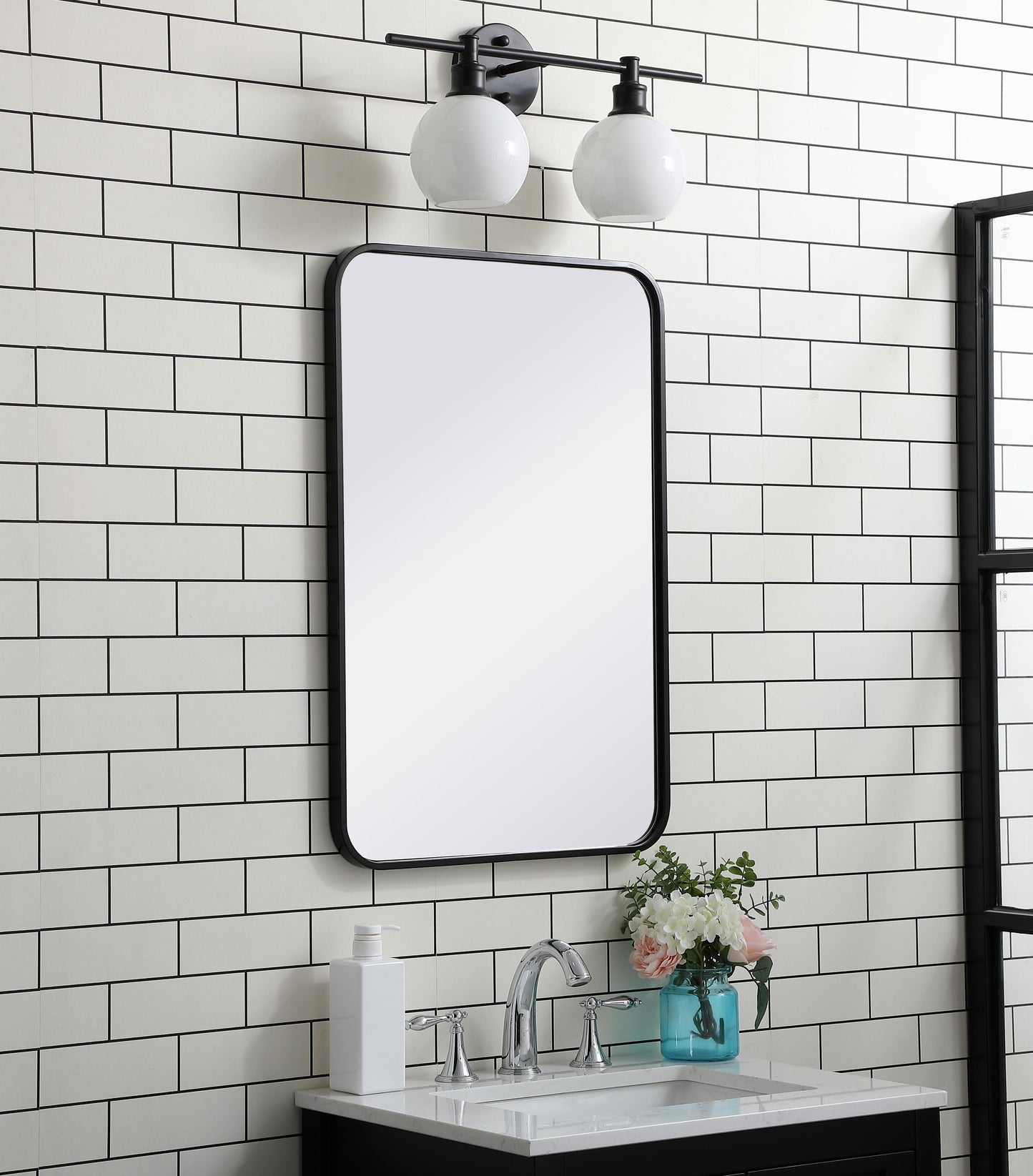 Aura, Soft Corner Metal Rectangular Mirror 20X30 Inch in, Modern, Black - MR2802030BK