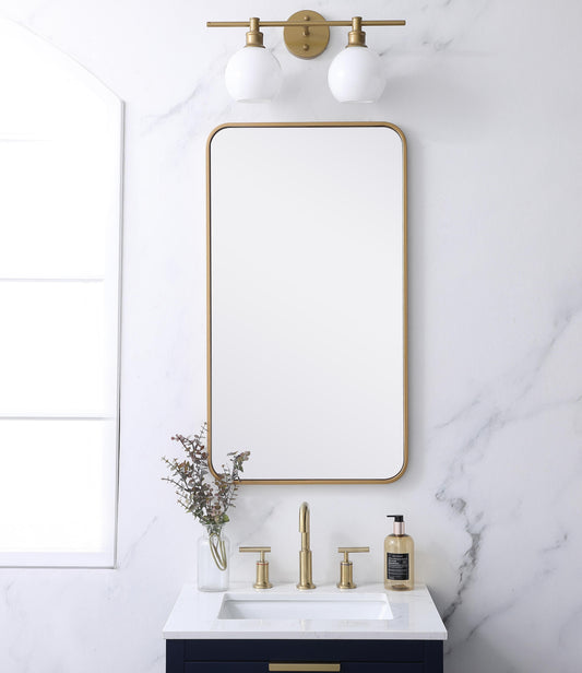 Aura, Soft Corner Metal Rectangular Mirror 20X36 Inch in, Modern, Brass - MR2802036BR