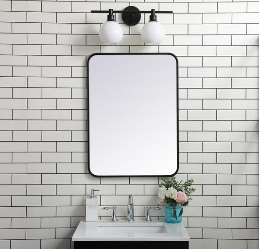 Aura, Soft Corner Metal Rectangular Mirror 22X30 Inch in, Modern, Black - MR2802230BK