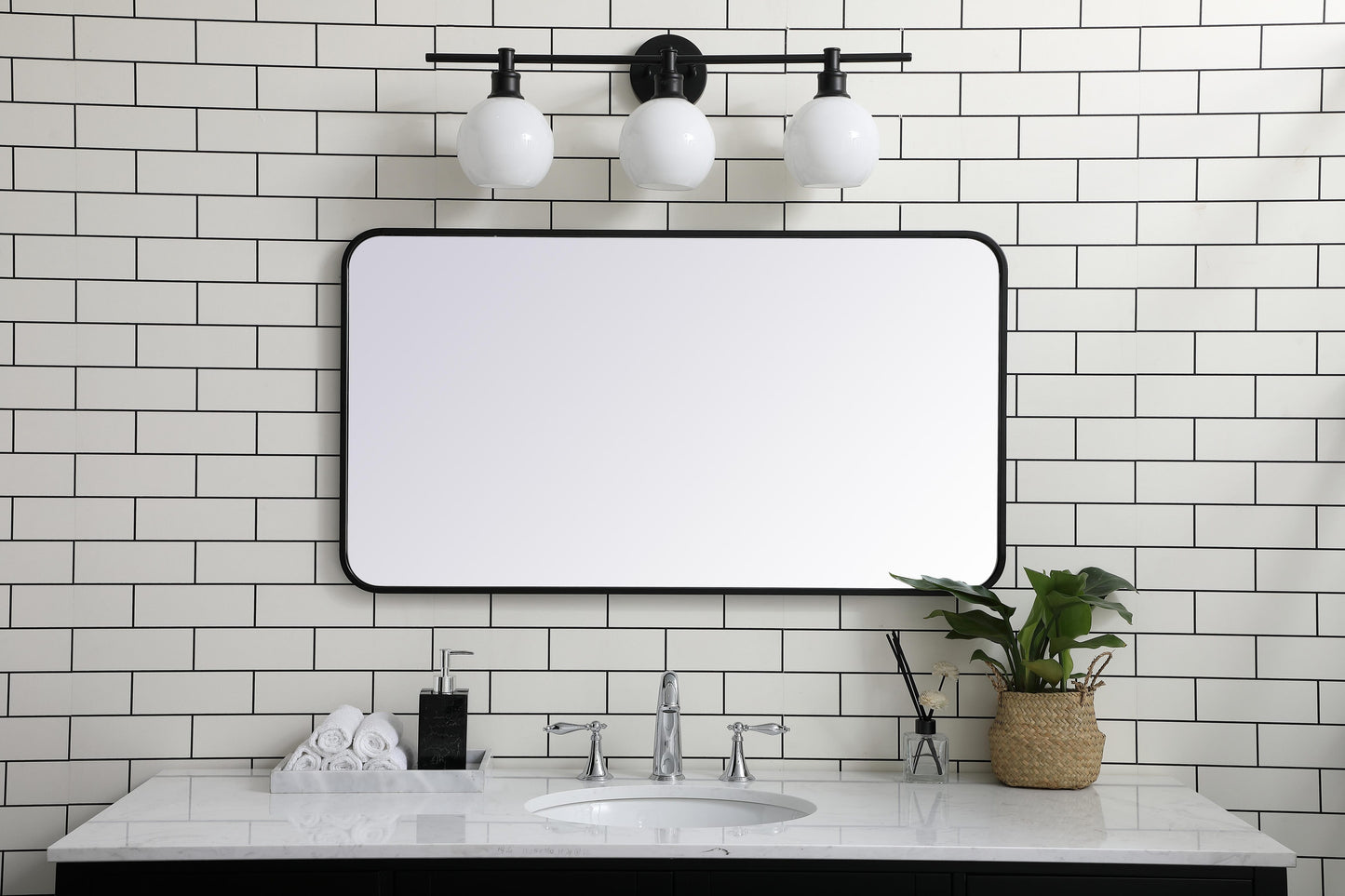 Aura, Soft Corner Metal Rectangular Mirror 22X40 Inch in, Modern, Black - MR2802240BK