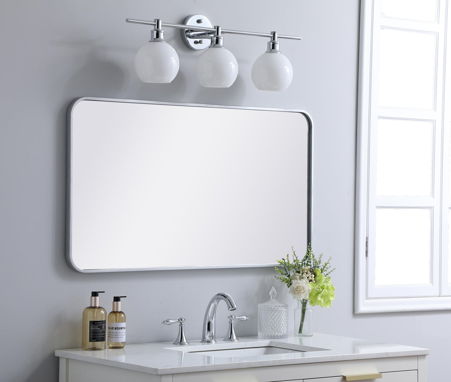 Aura, Soft Corner Metal Rectangular Mirror 22X40 Inch in, Modern, Silver - MR2802240S