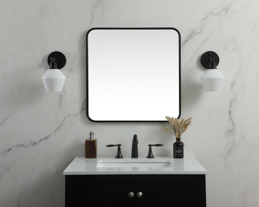 Aura, Soft Corner Metal Square Mirror 24X24 Inch in, Modern, Black - MR2802424BK