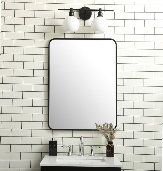 Aura, Soft Corner Metal Rectangular Mirror 24X32 Inch in Black, Modern, Black - MR2802432BK