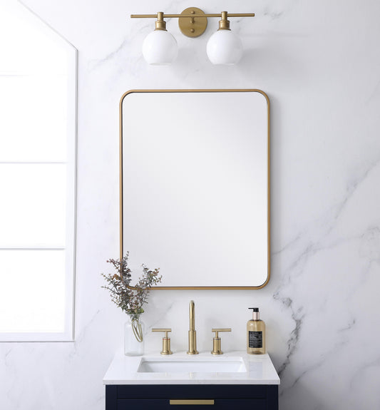 Aura, Soft Corner Metal Rectangular Mirror 24X32 Inch in, Modern, Brass - MR2802432BR