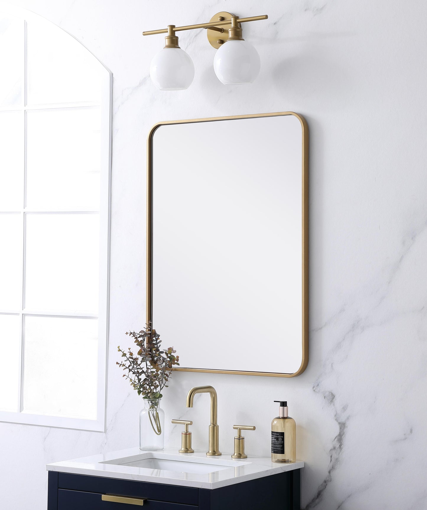 Aura, Soft Corner Metal Rectangular Mirror 24X32 Inch in, Modern, Brass - MR2802432BR