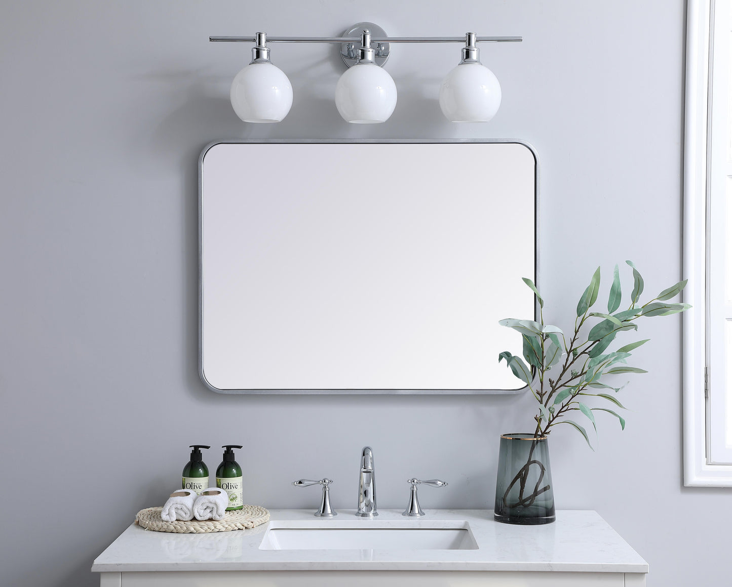 Aura, Soft Corner Metal Rectangular Mirror 24X32 Inch in, Modern, Silver - MR2802432S