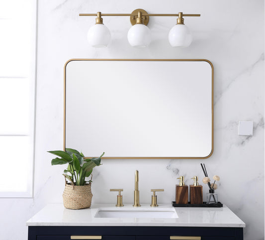 Aura, Soft Corner Metal Rectangular Mirror 24X36 Inch in, Modern, Brass - MR2802436BR