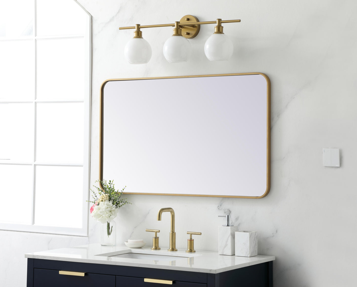 Aura, Soft Corner Metal Rectangular Mirror 24X40 Inch in, Modern, Brass - MR2802440BR