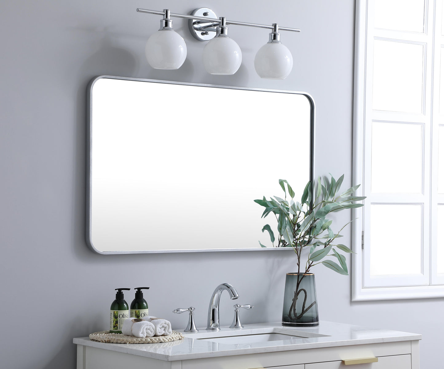 Aura, Soft Corner Metal Rectangular Mirror 24X40 Inch in, Modern, Silver - MR2802440S