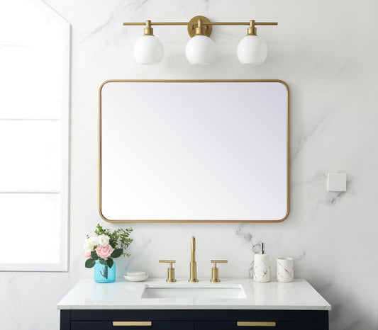 Aura, Soft Corner Metal Rectangular Mirror 27X36 Inch in, Modern, Brass - MR2802736BR