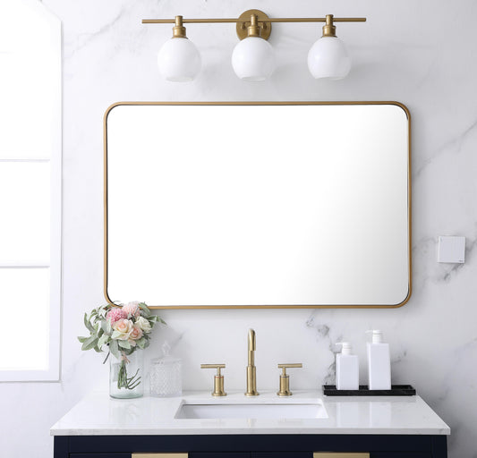 Aura, Soft Corner Metal Rectangular Mirror 27X40 Inch in, Modern, Brass - MR2802740BR