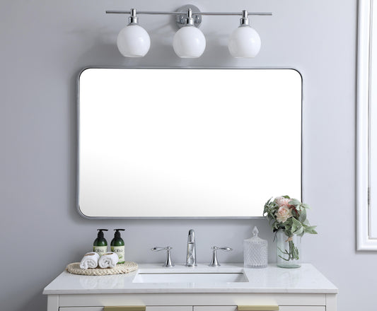 Aura, Soft Corner Metal Rectangular Mirror 27X40 Inch in, Modern, Silver - MR2802740S