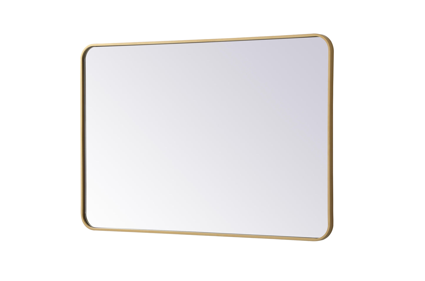 Aura, Soft Corner Metal Rectangular Mirror 28X42 Inch in, Modern, Brass - MR2802842BR