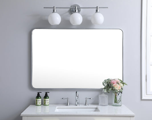 Aura, Soft Corner Metal Rectangular Mirror 28X42 Inch in, Modern, Silver - MR2802842S