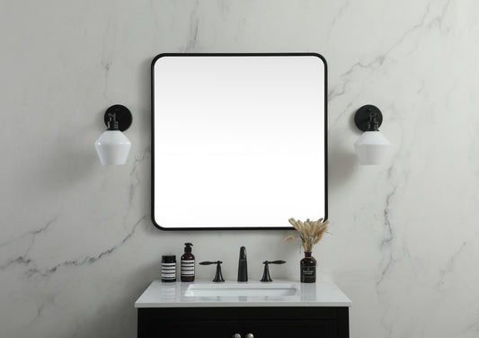 Aura, Soft Corner Metal Square Mirror 30X30 Inch in, Modern, Black - MR2803030BK