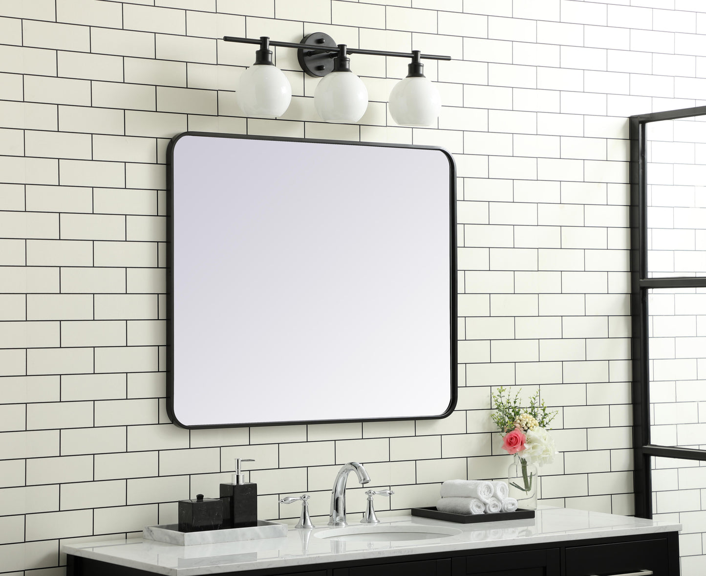 Aura, Soft Corner Metal Rectangular Mirror 30X36 Inch in, Modern, Black - MR2803036BK