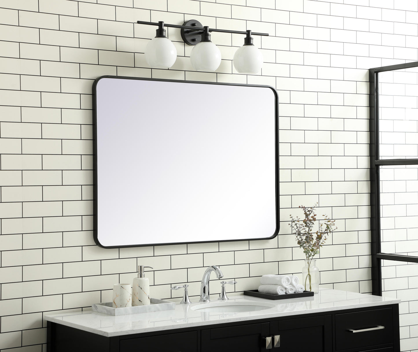 Aura, Soft Corner Metal Rectangular Mirror 30X40 Inch in, Modern, Black - MR2803040BK