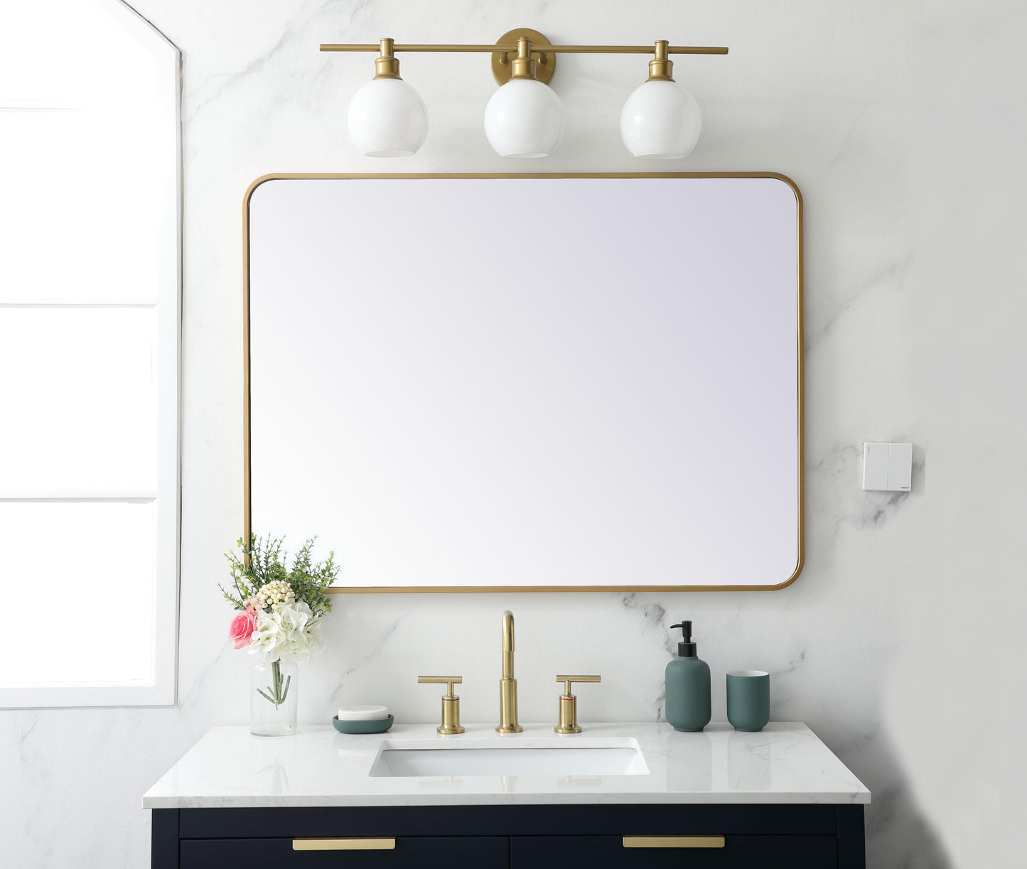 Aura, Soft Corner Metal Rectangular Mirror 30X40 Inch in, Modern, Brass - MR2803040BR