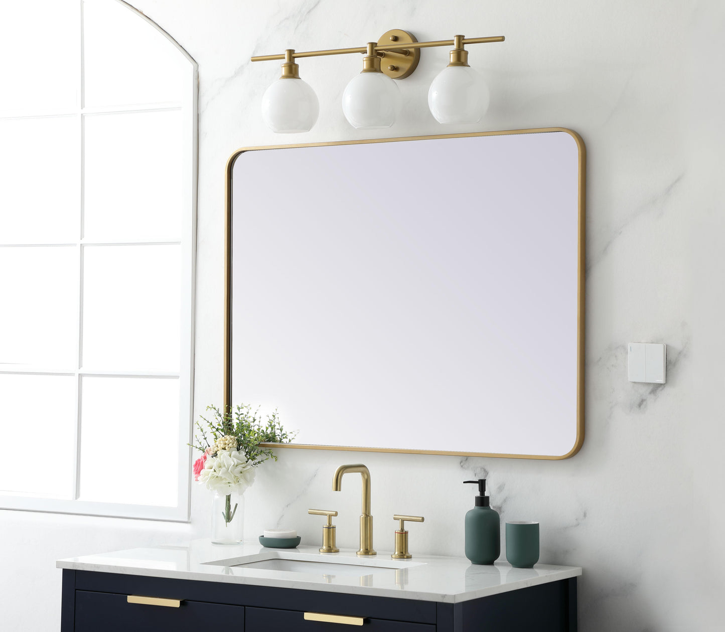 Aura, Soft Corner Metal Rectangular Mirror 30X40 Inch in, Modern, Brass - MR2803040BR