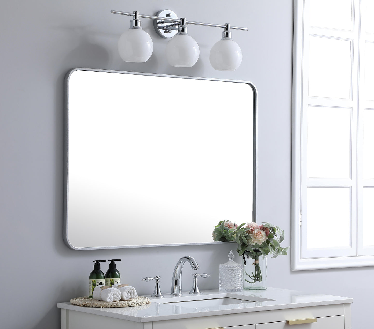 Aura, Soft Corner Metal Rectangular Mirror 30X40 Inch in, Modern, Silver - MR2803040S