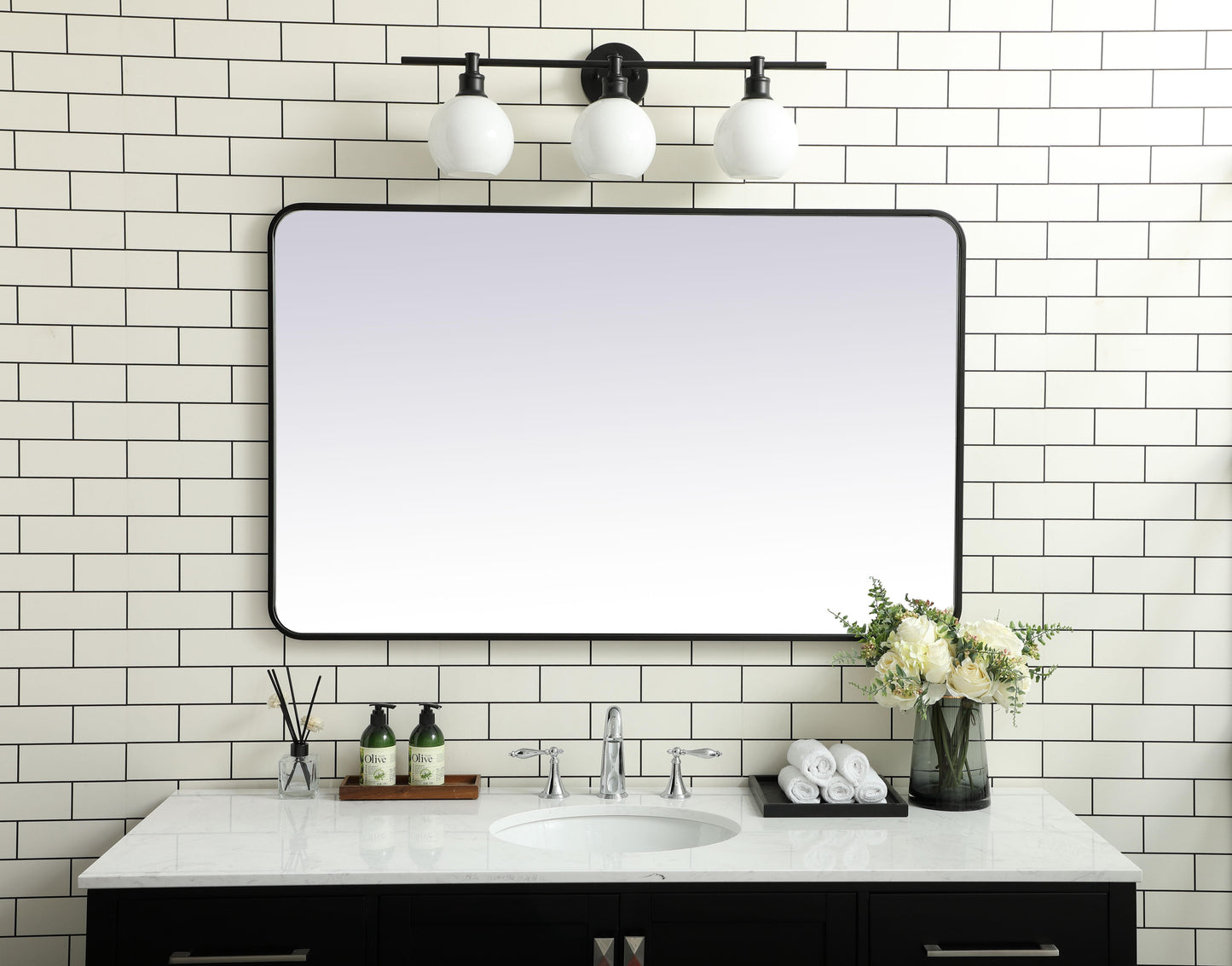 Aura, Soft Corner Metal Rectangular Mirror 30X48 Inch in, Modern, Black - MR2803048BK