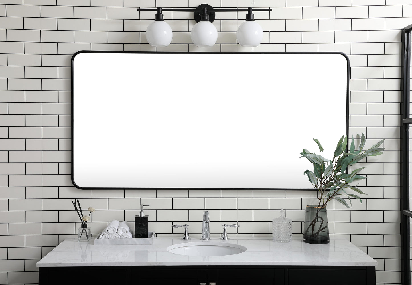 Aura, Soft Corner Metal Rectangular Mirror 30X60 Inch in, Modern, Black - MR2803060BK