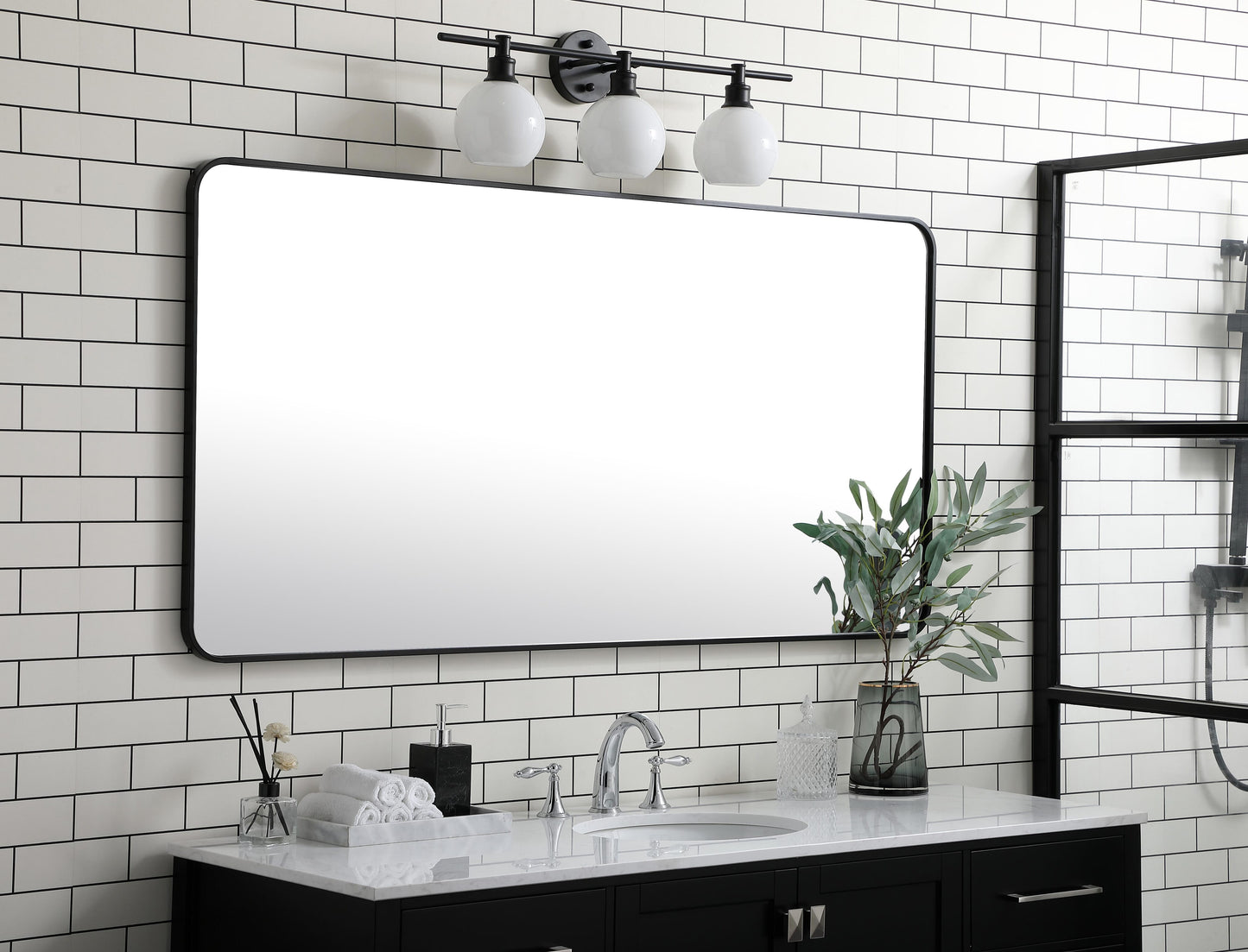 Aura, Soft Corner Metal Rectangular Mirror 30X60 Inch in, Modern, Black - MR2803060BK