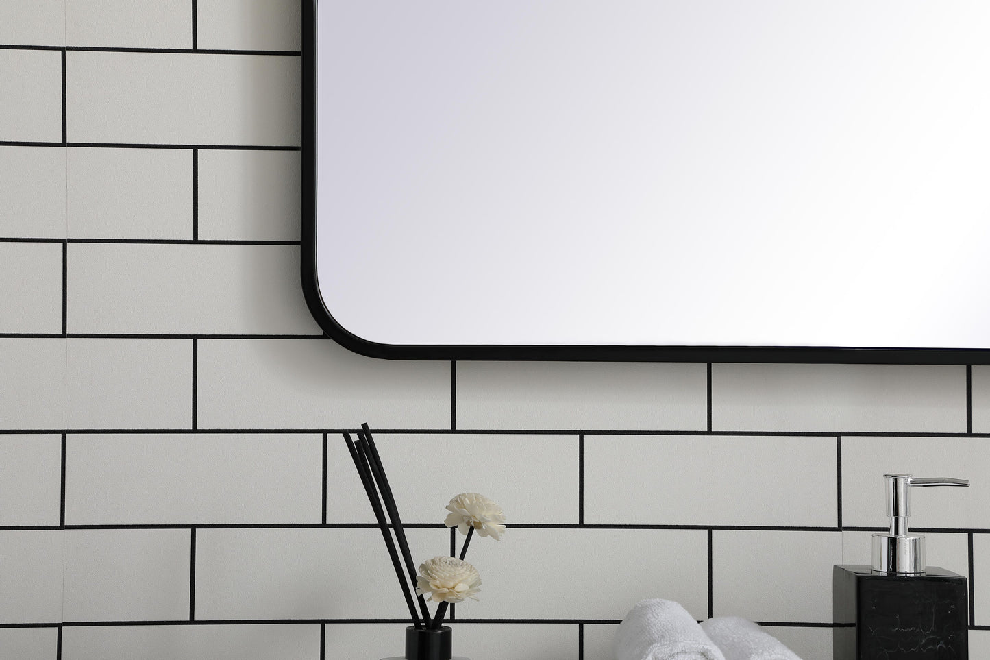 Aura, Soft Corner Metal Rectangular Mirror 30X60 Inch in, Modern, Black - MR2803060BK